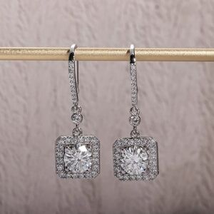 Certified 18k White Gold 2.0ct Diamond Cushion Earrings Moissanite Anniversary